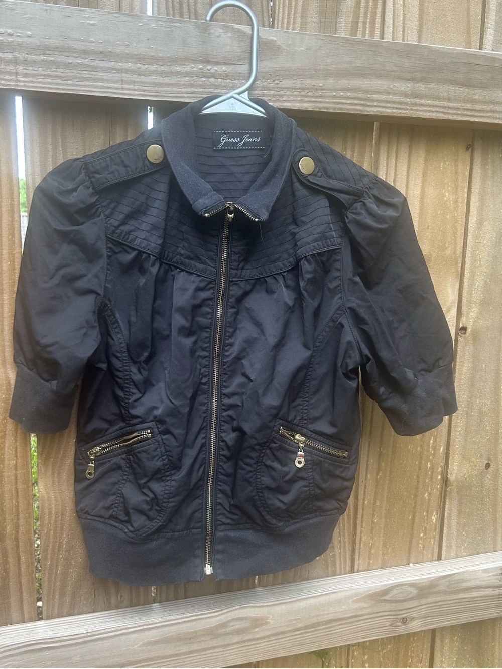 Guess Black Short-Sleeve Zip Jacket size large